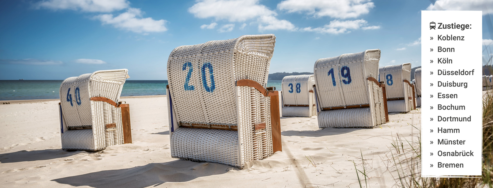 Strandkörbe an der Ostsee mit blauem Himmel